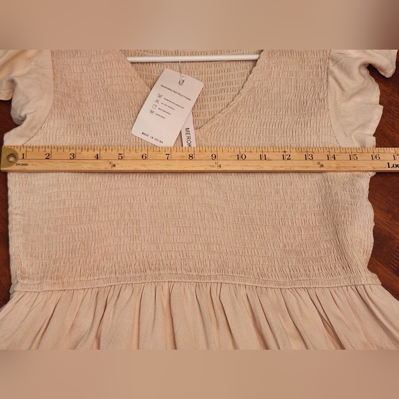 Women's V Neck Ruffle Sleeve Smocked Midi Dress L Boho Cottagecore Modest Flowy - Picture 8 of 8